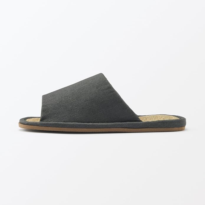 [MUJI] Pantoufles en jonc de mer à bout ouvert / Chaussures d'intérieur "Gris anthracite" Taille L