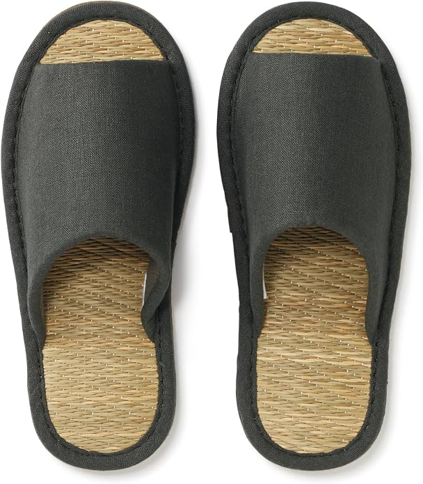 [MUJI] Pantoufles en jonc de mer à bout ouvert / Chaussures d'intérieur "Gris anthracite" Taille L