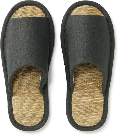 [MUJI] Open-Toe Rush Grass Slippers / Room Shoes "Charcoal gray" L Size