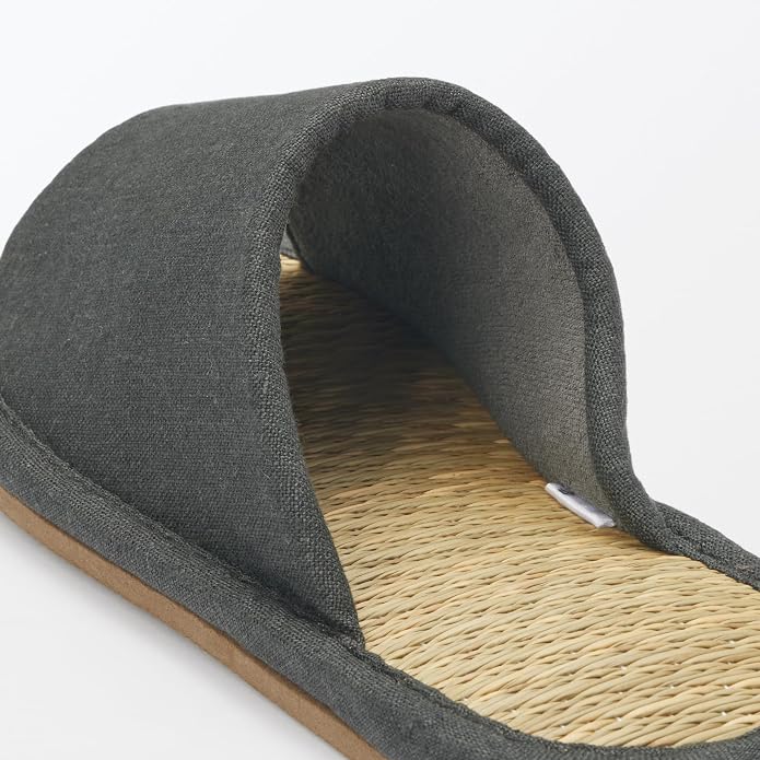 [MUJI] Pantoufles en jonc de mer à bout ouvert / Chaussures d'intérieur "Gris anthracite" Taille L